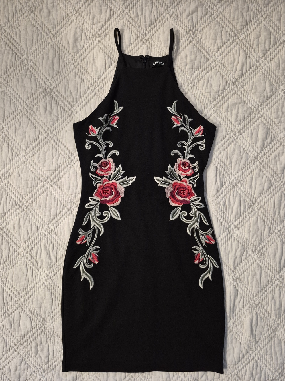 Express Black Floral Embroidered Bodycon Mini Dress XS NWOT
